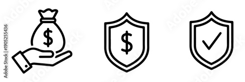 Free Download Hand with Money Bag, Shield with Dollar Sign, and Shield with Checkmark for Protection and Approval Concepts - GFXLoad