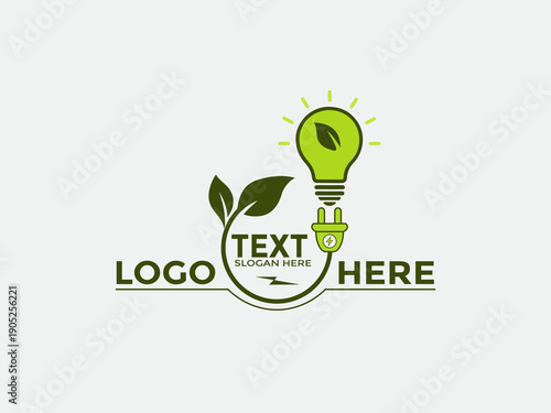 Eco Energy Vector Logo with Leaf and Light Bulb, Eco Energy Concept