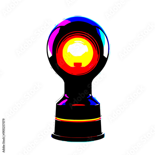 Vibrant conceptual artwork portraying a futuristic abstract form, featuring a striking chromatic spectrum and a glossy, reflective surface, symbolizing innovation and digital artistry