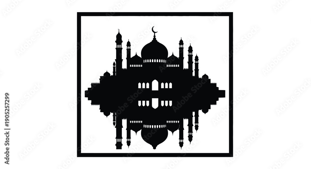 Obraz premium Islamic mosque silhouette in a square frame with copy space