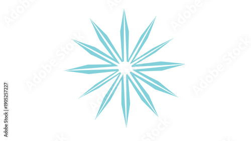 Ten pointed blue star or snowflake like geometric shape isolated on a clean white background in a simple graphic style.