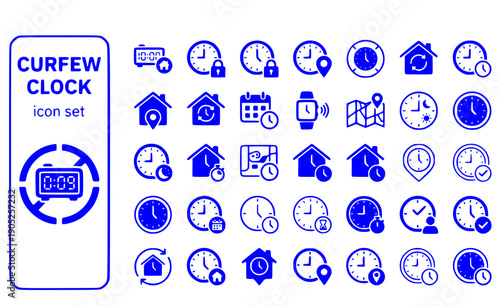 Curfew Clock House-Arrest Digital-Clock Home-Detention Curfew-Time Location-Restriction Monitoring-Schedule Radius-Circle Vector Icon Set - House Arrest