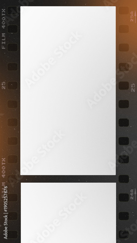 Vintage Film Strip Frame with Orange Light Leak Burn Left
