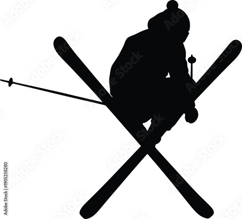 Dynamic silhouette capturing the thrill of winter sports, reminiscent of Olympic events like skiing and snowboarding, ideal for athletic themes