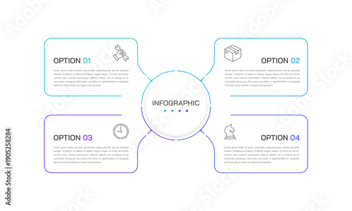 4 Options Infographic line with for presentation. Process, Strategy, Plan and data visualization. Vector illustration.