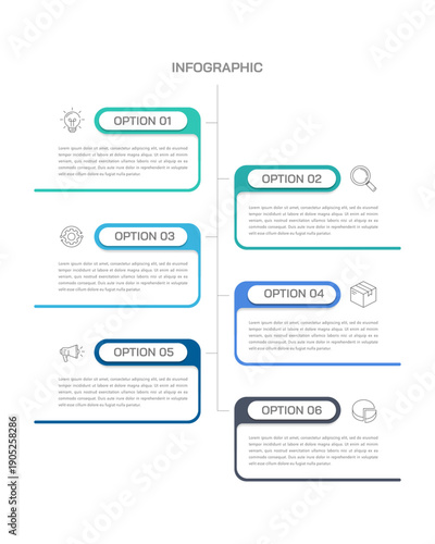 6 Options infographic template for business presentation. Strategy, plan and data visualization. Vector illustration.
