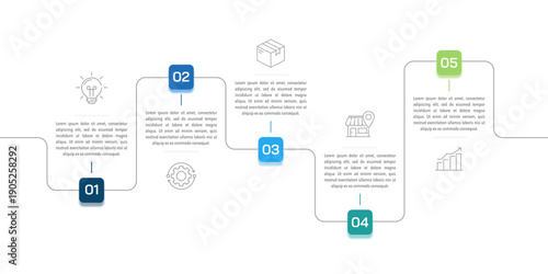 Business timeline 5 steps to success. Infographic roadmap design template. Presentation, Milestone, Annual report and information. Vector Illustration.