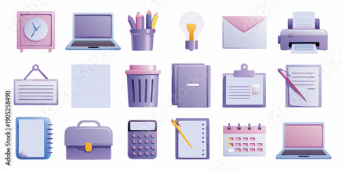 Collection of pastel colored office supplies and electronic devices