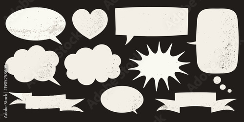Collection of various textured blank speech bubbles and comic book shapes