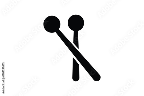 Two crossed drumsticks with round heads on white background, symbol for music and rhythm.