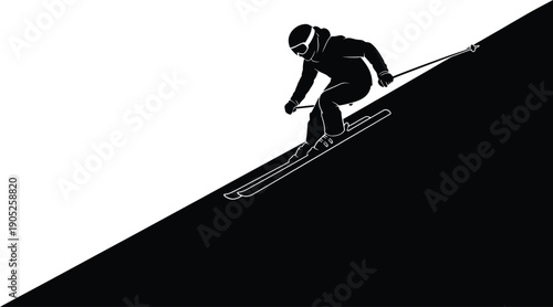 Dynamic Black and White Illustration of a Skier Descending a Snowy Slope - Perfect for Winter Sports and Olympic Themes