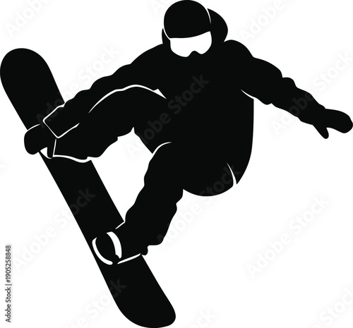 Dynamic Silhouette of a Snowboarder Performing a Jump During the Winter Olympics Snowboarding Competition
