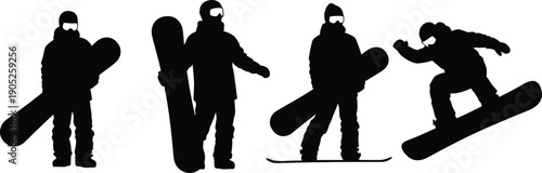 Dynamic Winter Olympics Snowboarding Silhouettes Capturing Athletic Poses and Thrilling Action for Sports Events and Winter Adventures, Ideal for Graphic Design Projects