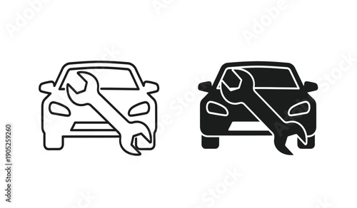Foto Black and white line art illustrations of cars with wrenches on them in front vi