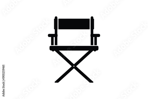 A single isolated black director's chair is depicted against a clean white background in simple illustration