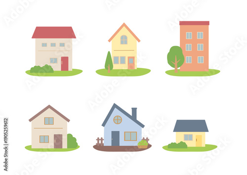 家のイラストセット　家のアセット　シンプル　建築素材　素材