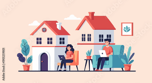 People working remotely on laptops in a cozy domestic setting