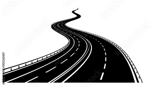 Winding highway road vector illustration with curved route leading to horizon on white background