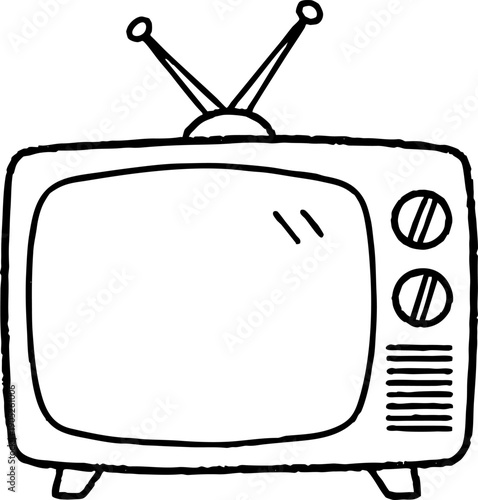 Vintage Retro Television Set Line Drawing Illustration