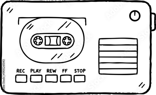 Minimalist doodle of a vintage portable cassette tape recorder