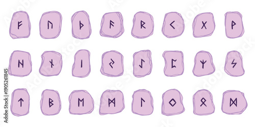 Set of hand drawn viking runes Rune stones with ancient norse alphabet characters engraved on them Scandinavian futhark germanic celtic Single element for design, print, web, decor