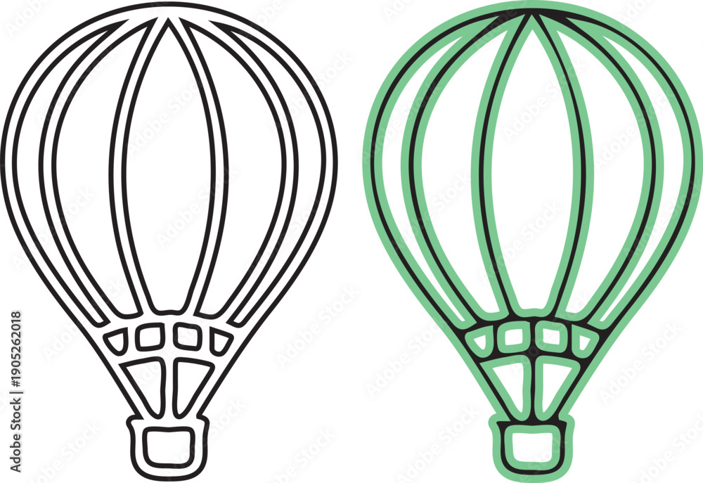 Obraz premium A colorful hot air balloon vector design depicts a fun flying adventure as the aircraft travels up through the sky with a basket for transportation and freedom