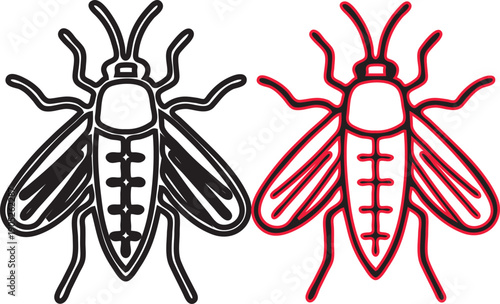 Isolated vector illustration of a fly and mosquito pest on a white background featuring detailed black wings in a clean cartoon macro style