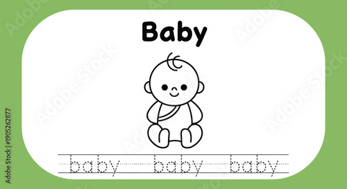 Baby learning to write word baby, worksheet for kids