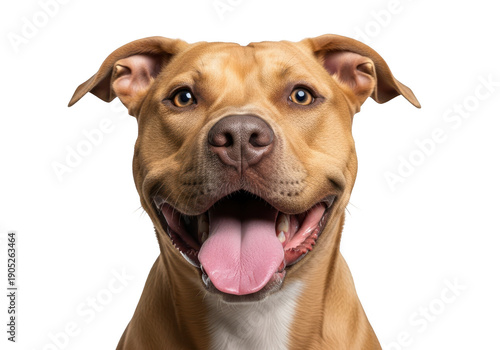 Happy pitbull dog with tongue out and smiling face isolated on transparent background