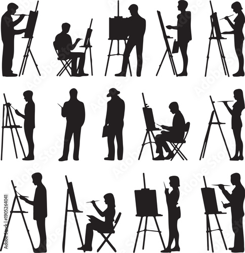 Artists Painting Silhouettes - Creative Work Illustration