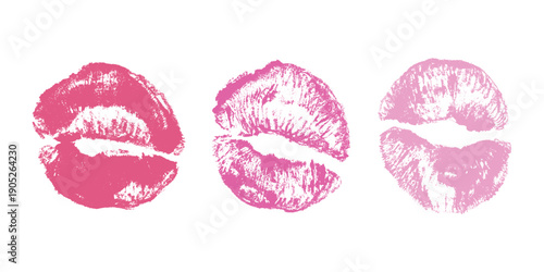 Set of lipstick kiss print Different shapes and colors imprint of lips Red pink female sexy lips makeup Design elements for beauty fashion poster Valentines Day wedding