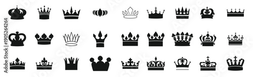 collection of various crown silhouettes on a white background