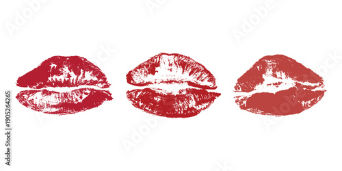 Set of lipstick kiss print Different shapes and colors imprint of lips Red pink female sexy lips makeup Design elements for beauty fashion poster Valentines Day wedding