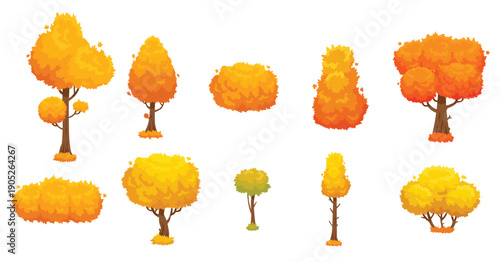  colorful autumn trees cartoon yellow fall tree and autumnal 