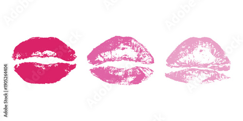 Set of lipstick kiss print Different shapes and colors imprint of lips Red pink female sexy lips makeup Design elements for beauty fashion poster Valentines Day wedding