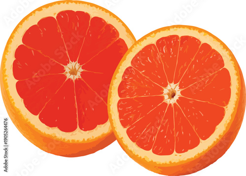 Two Halves of a Pink Grapefruit on White Background Keywords: grapefruit, citrus, fruit, food