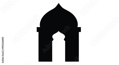 Islamic archway silhouette with pointed dome on white background
