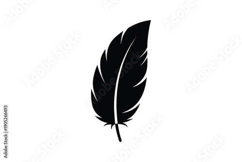 Simple black feather icon on white background isolated object
