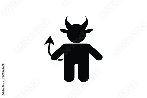 Black silhouette of a mythical creature with horns and a pointed tail, isolated on a white background