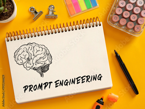 Prompt engineering concept with brain drawing on notebook