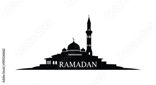 Ramadan Mosque Silhouette with Minaret and Dome in Simple Design
