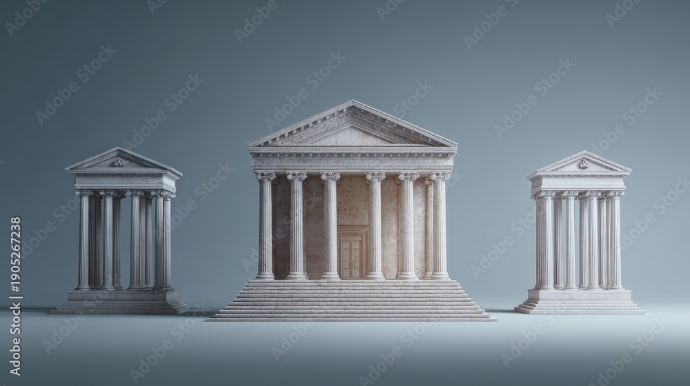 Fototapeta premium Ancient Greek Ionic and Doric Column Temples Architectural Structures on Minimalist Background