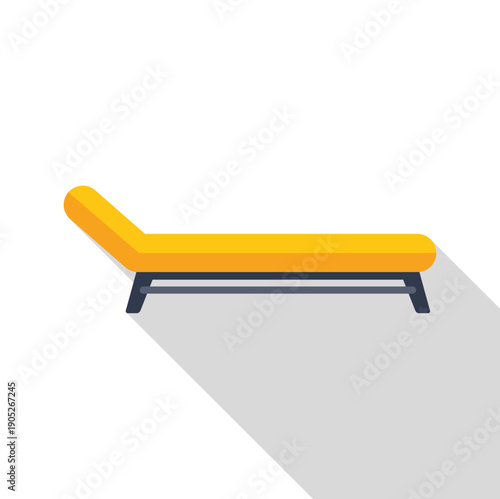 Yellow sunbed with a long shadow, representing summer holidays and leisure