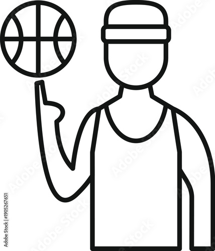 Basketball player spinning a ball on his finger wearing a headband and tank top