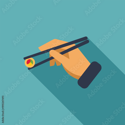 Hand holding a piece of sushi with chopsticks, illustrating japanese cuisine