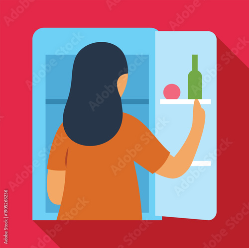 Woman opening refrigerator door, choosing healthy or unhealthy food item