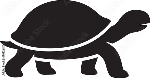 Simple black silhouette icon of a walking turtle or tortoise, representing slow moving reptile animal, nature zoo wildlife, and marine ocean life symbol.