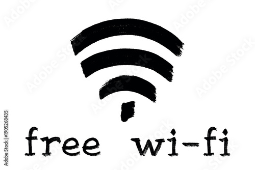 Hand drawn free wifi spot zone sign Public wi-fi area sign Wireless internet clipart in doodle style Single element for print, web, design, decor 3G, 4G, 5G, 6G, IoT