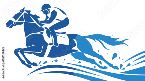 A jockey rides a horse in a race, focusing on speed while the crowd cheers at a racing event in the sun.