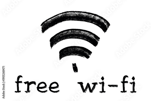 Hand drawn free wifi spot zone sign Public wi-fi area sign Wireless internet clipart in doodle style Single element for print, web, design, decor 3G, 4G, 5G, 6G, IoT